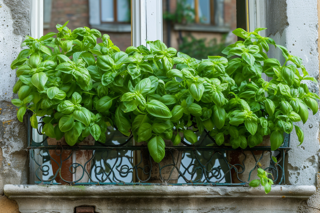 Basilikumpflanzen auf Balkon