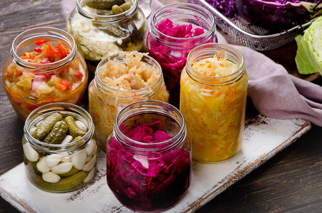 Tasty Fermented vegetables in jars