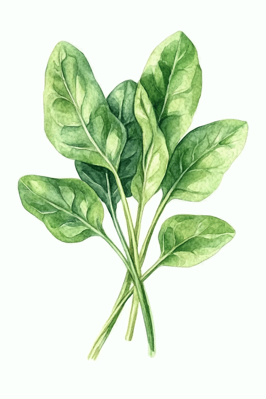 Aquarellillustration von frischen Spinatblättern.
